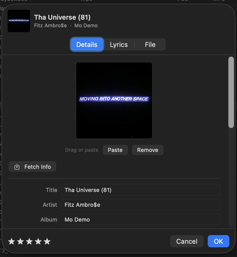 Get Info — artwork, fields, lyrics and the file itself