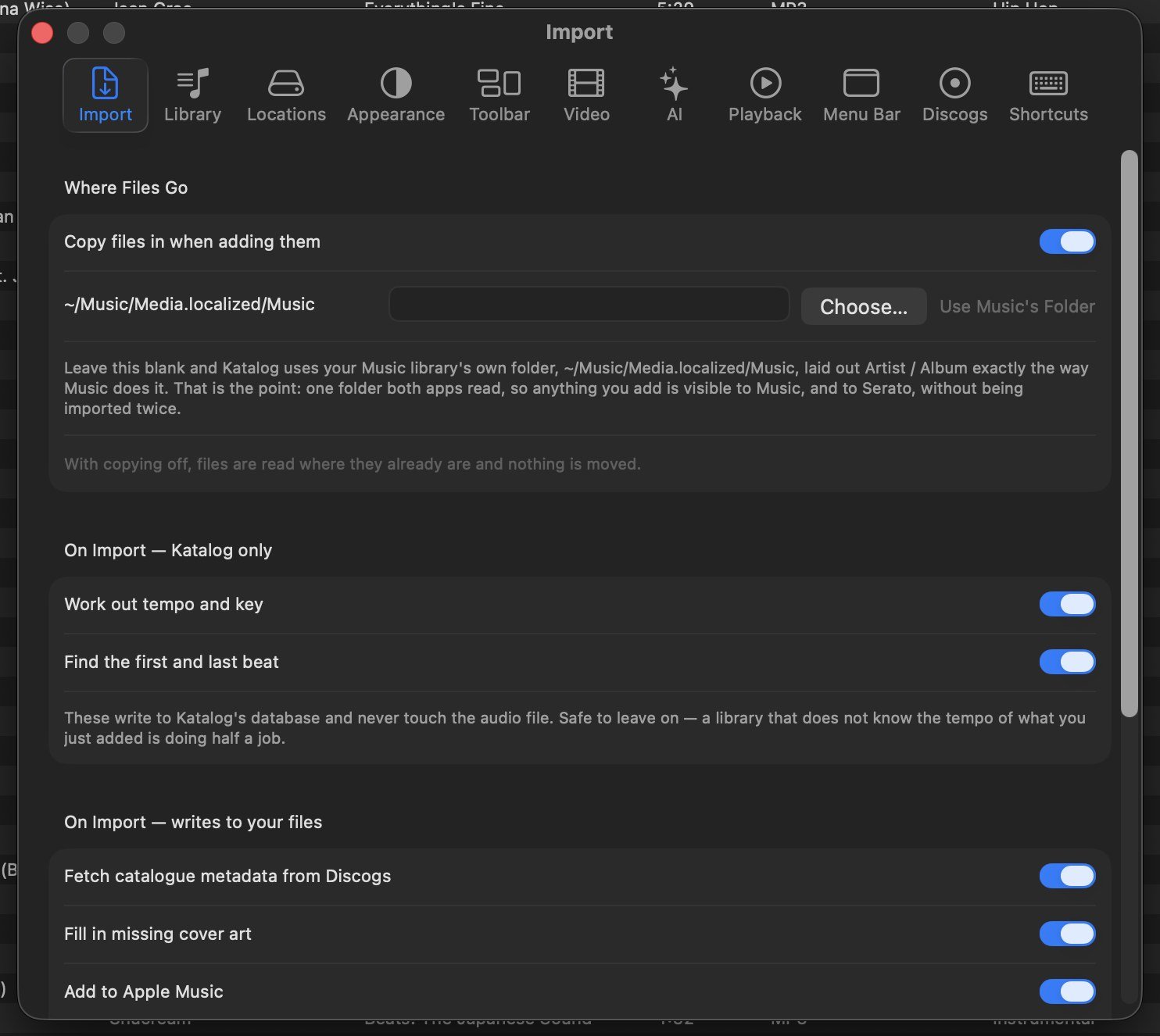 Import settings